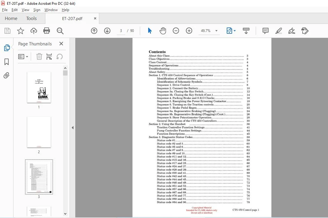 CLARK FORKLIFT ET207 Troubleshooting the CTS 450 Control TECHNICAL TRAINING MANUAL – PDF DOWNLOAD - Image 3