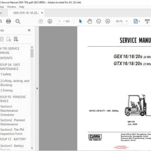 CLARK FORKLIFT GEX 16 18 20s (4 Wheel) GTX 16 18 20s (3 Wheel) SERVICE MANUAL