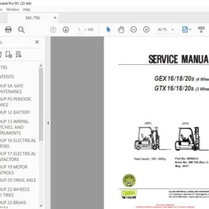 CLARK FORKLIFT GEX 16 18 20s GTX 16 18 20s SERVICE MANUAL