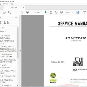 CLARK FORKLIFT GTS 20253033 D SERVICE MANUAL