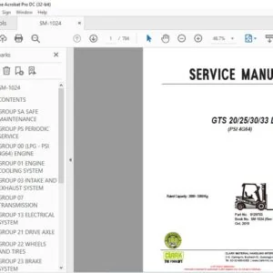 CLARK FORKLIFT GTS 20253033 L SERVICE MANUAL