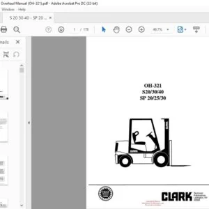 CLARK FORKLIFT OH-321 S203040 SP 202530 OVERHAUL MANUAL