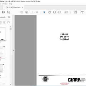 CLARK FORKLIFT OH-334 TW 2040 Tri-Wheel OVERHAUL MANUAL