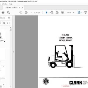 CLARK FORKLIFT OH-390 ITS0D, IT60D, IT70D, IT80D OVERHAUL MANUAL