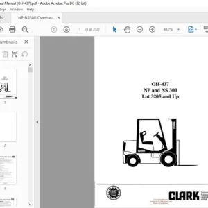 CLARK FORKLIFT OH-437 NP and NS 300 Lot 3205 and Up OVERHAUL MANUAL