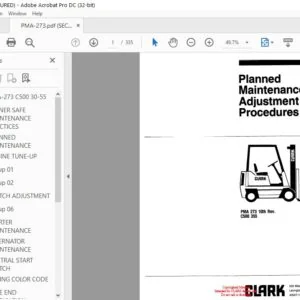 CLARK FORKLIFT PMA 273 10th Rev. c500 355 SERVICE MANUAL