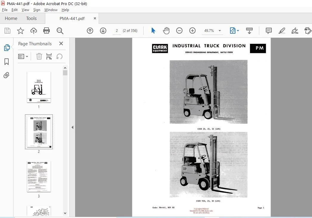 CLARK FORKLIFT PMA-441 Y235LPG Lot 3250 and Above Planned Maintenance and Adjustment Manual - Image 3