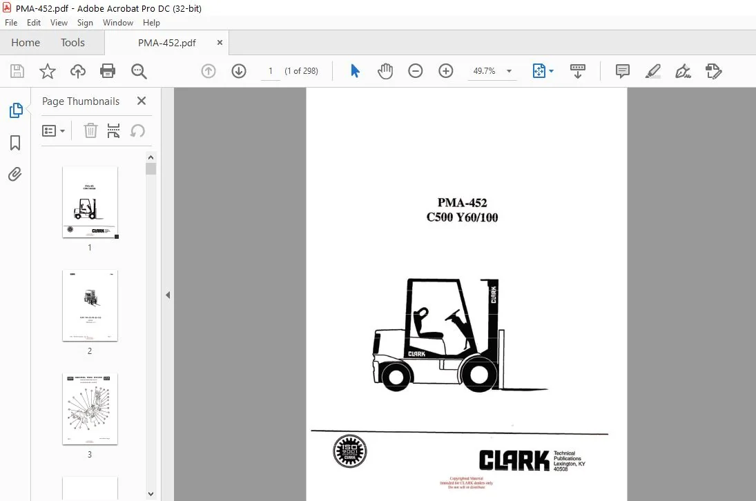 CLARK FORKLIFT PMA-452 C500 Y60100 Planned Maintenance and Adjustment Manual - Image 2