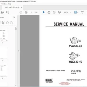 CLARK FORKLIFT PWX30-40 HWX30-40 SERVICE MANUAL