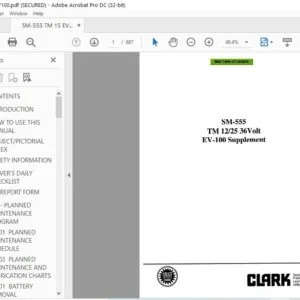 CLARK FORKLIFT SM=555 TM 1225 36Volt EV-100 Supplement SERVICE MANUAL