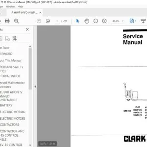 CLARK FORKLIFT SM 566 HWP-25 PWD-30 PWD-25 HWD-30 HWD-25 HWD-36 PWD-36 SERVICE MANUAL
