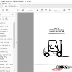 CLARK FORKLIFT SM-575 C5OOYlSO-200-225S-225L 25OS-25OL-3OOS-3OOL SERVICE MANUAL