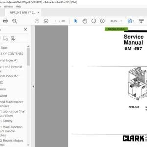 CLARK FORKLIFT SM -587 NPR-345 NPR-17 NPR-20 SERVICE MANUAL