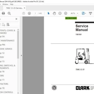 Clark Forklift SM 616 TMG 12-25 Service Manual