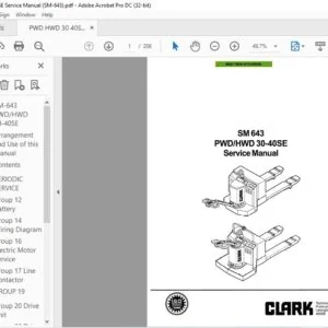 CLARK FORKLIFT SM 643 PWDHWD 30-40SE SERVICE MANUAL