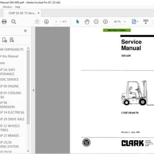 CLARK FORKLIFT SM.649 CMP50607 SERVICE MANUAL
