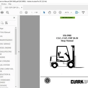 CLARK FORKLIFT SM498S CGC, CGP, CDP 20-30 Shop MANUAL
