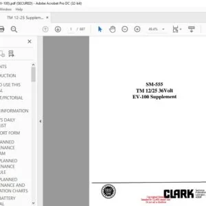 CLARK FORKLIFT SM-555 TM 1225 36Volt EV-100 Supplement SERVICE MANUAL