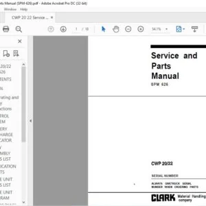CLARK FORKLIFT SPM 626 CWP 20122 SERVICE MANUAL