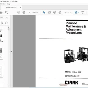 CLARK FORKLIFT TMEM 10 thru 15S SERIES TMEM 127 Planned Maintenance and Adjustment Manual
