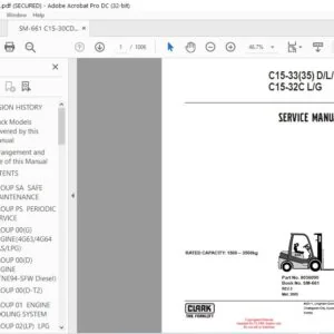 Clark Forklift C15-33(35) DLG C15-32C LG Service Manual
