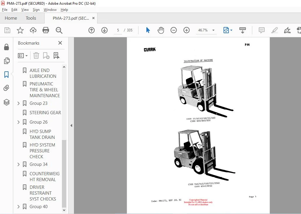 Clark Forklift PMA 273 10th Rev. c500 355 Planned Maintenance and Adjustment Manual - Image 3