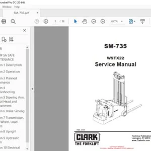 Clark Forklift SM-735 WSTX22 Service Manual