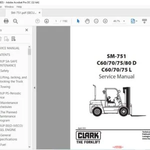 Clark Forklift SM-751 C60707580 D C607075 L Service Manual
