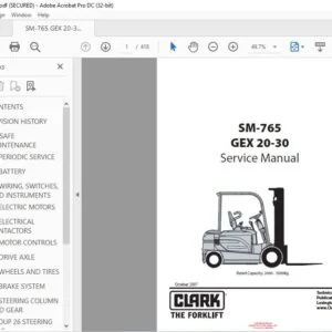 Clark Forklift SM 765 GEX 20 30 Service Manual