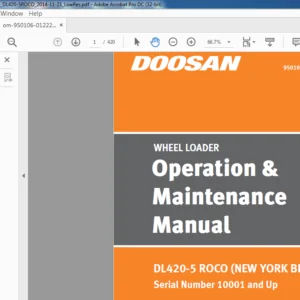 DAEWOO DOOSAN WHEEL LOADER DL420-5 ROCO (NEW YORK BID-21CP) Operation & Maintenance Manual Serial Number 10001 and Up – PDF DOWNLOAD