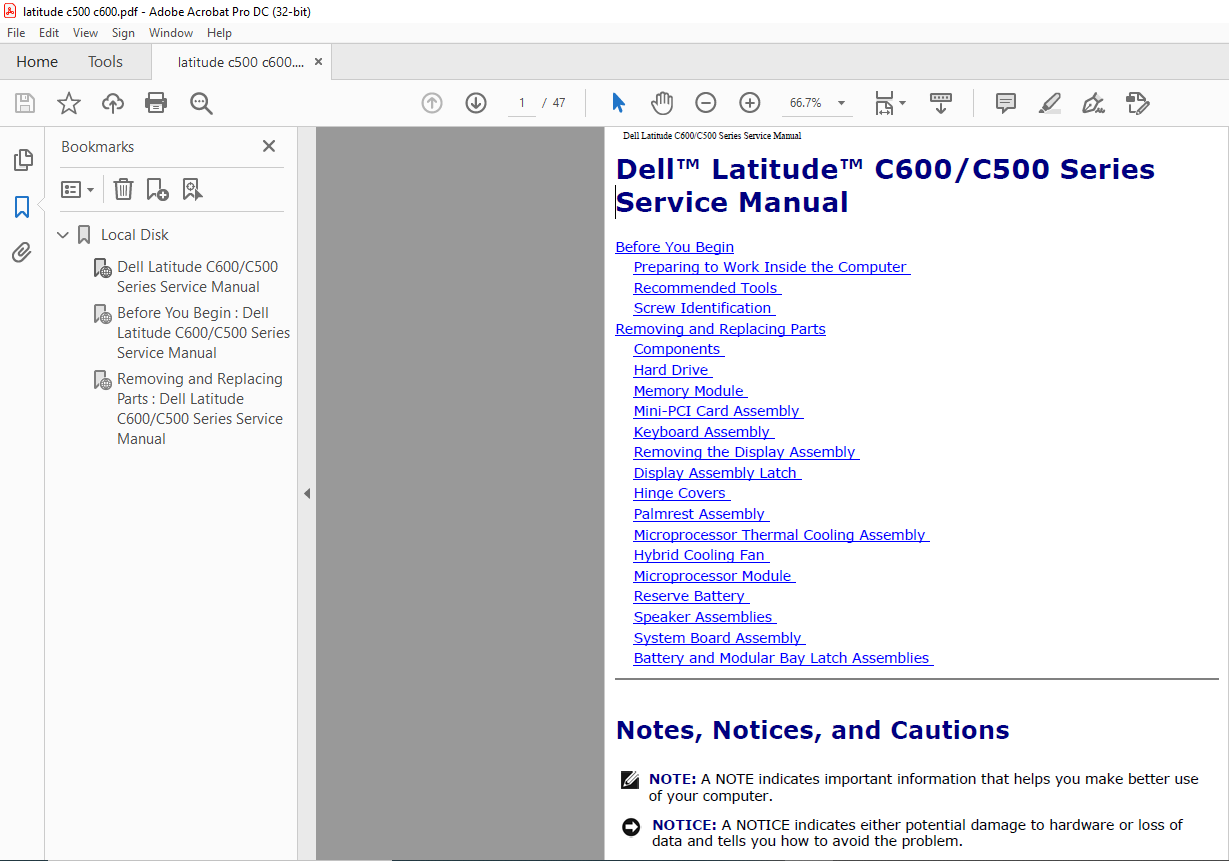Dell Latitude C600 C500 Series Laptop Service Manual - PDF DOWNLOAD ...