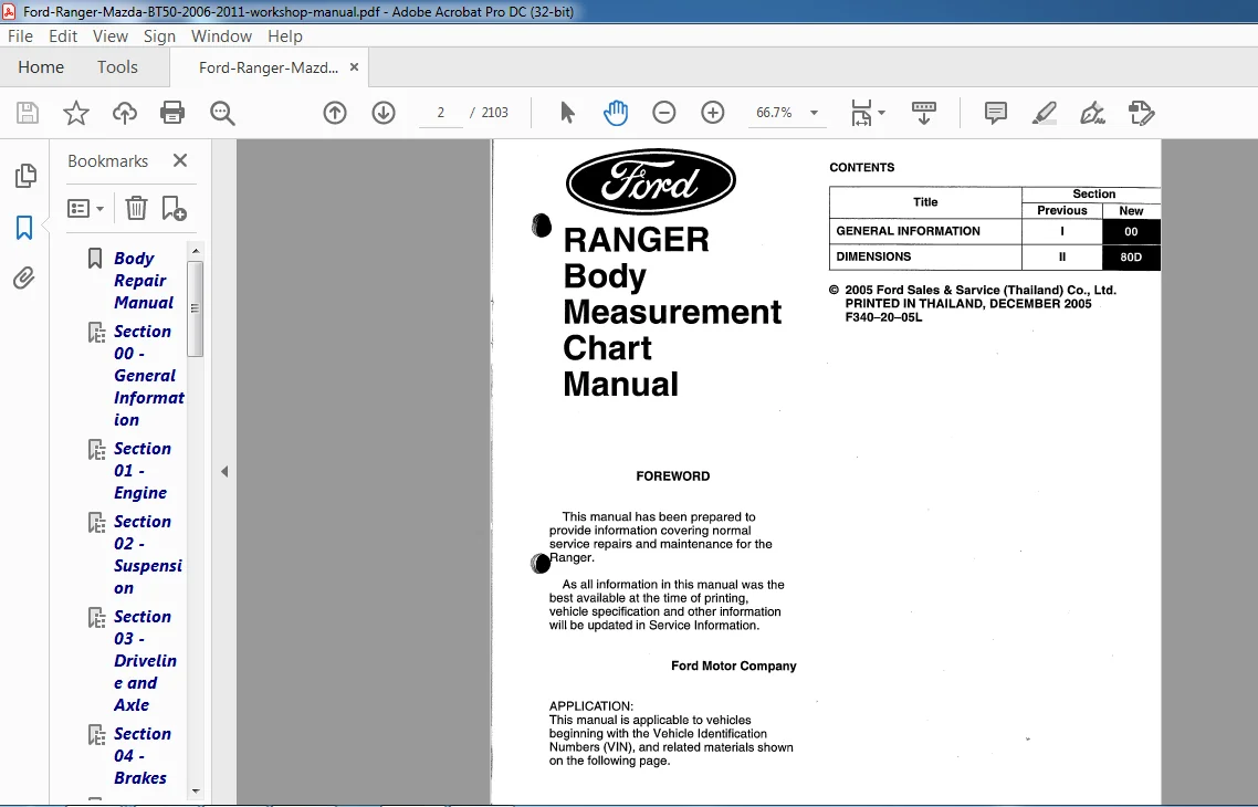 FORD RANGER BODY MEASUREMENT CHART MANUAL - Image 3