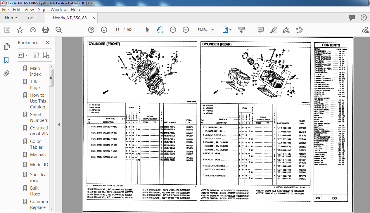 Honda NT650 NT650'88-'89'90-'91 PARTS MANUAL - PDF DOWNLOAD ...