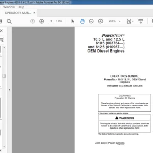 JOHN DEERE 6105 6125 OEM DIESEL ENGINE OPERATOR MANUAL