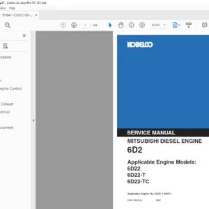 KOBELCO 6D2 MITSUBISHI DIESEL ENGINE For Industrial Use SERVICE MANUAL  - PDF DOWNLOAD