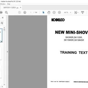 KOBELCO NEW MINI-SHOVEL SK09SR SK13SR SK15MSR SK16MSR TRAINING TEXT MANUAL - PDF DOWNLOAD