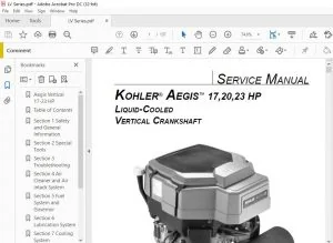 KOHLER ENGINE AEGIS LH630- LH775 HORIZONTAL CRANESHAFT SERVICE MANUAL