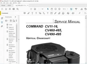 KOHLER ENGINE COMMAND CV11-16, CV460-465, CV490-495 VERTICAL CRANKSHAFT SERVICE MANUAL