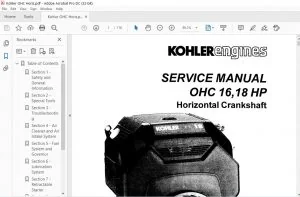 KOHLER ENGINE OHC 16 18HP Horizontal Crankshaft SERVICE MANUAL