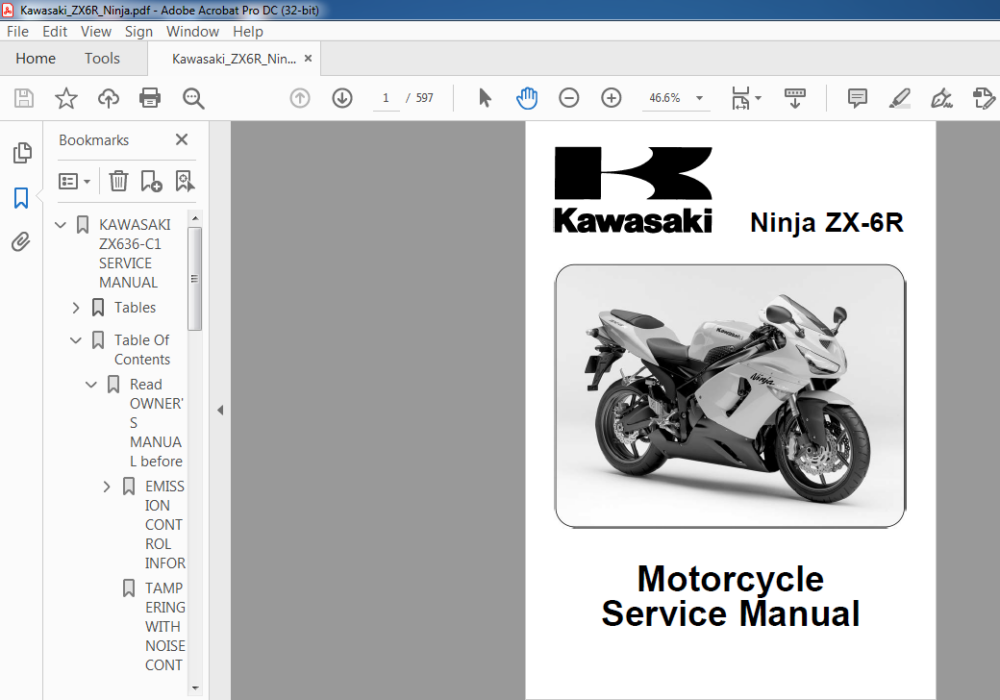 Kawasaki Ninja ZX6R Motorcycle Service Manual PDF DOWNLOAD