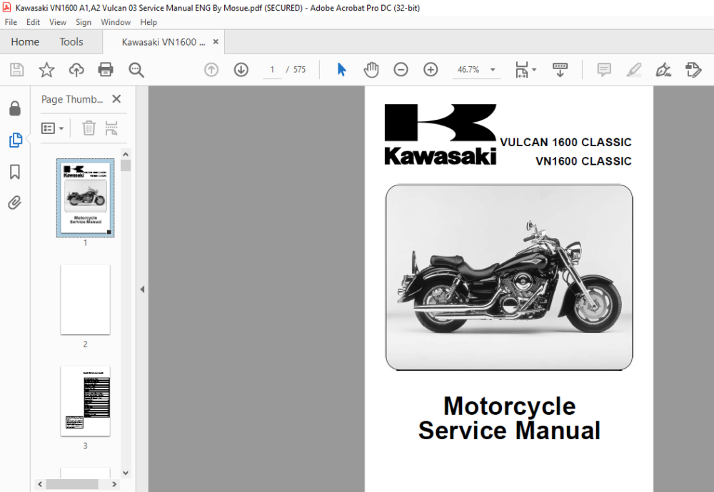 Kawasaki VULCAN 1600 CLASSIC VN 1600 CLASSIC Motorcycle Service Manual