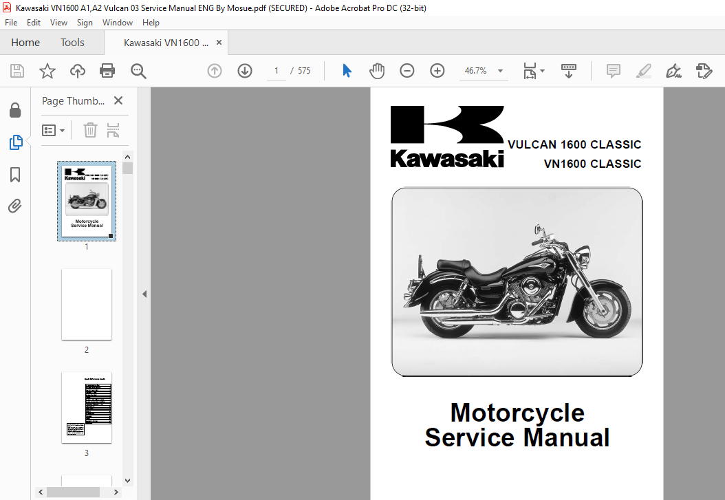 Kawasaki VULCAN 1600 CLASSIC VN 1600 CLASSIC Motorcycle Service Manual