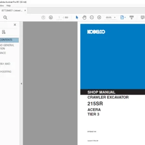 Kobelco 215SR ACERA Tier 3 Crawler Excavator Shop Manual - PDF DOWNLOAD