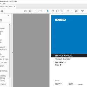 Kobelco 260SRLC-3 Tier 4 Hydraulic Excavator Service Manual - PDF DOWNLOAD