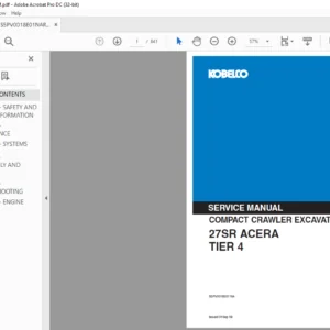 Kobelco 27SR ACERA Tier 4 Compact Crawler Excavator Excavator Service Manual - PDF DOWNLOAD