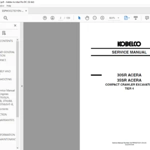 Kobelco 30SR ACERA 35SR ACERA Compact Crawler Excavator Tier 4 Excavator Service Manual - PDF DOWNLOAD