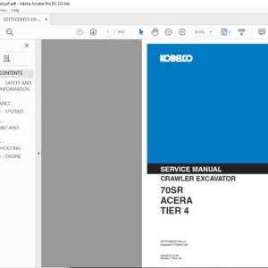 Kobelco 70SR ACERA Crawler Excavator Tier 4 Excavator Service Manual - PDF DOWNLOAD