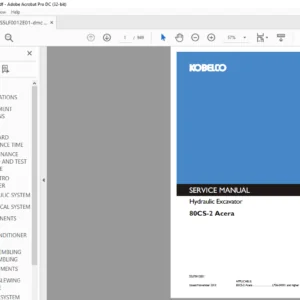 Kobelco 80CS-2 ACERA Hydraulic Excavator Service Manual - PDF DOWNLOAD