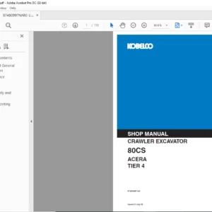 Kobelco 80CS ACERA Tier 4 Crawler Excavator Shop Manual - PDF DOWNLOAD