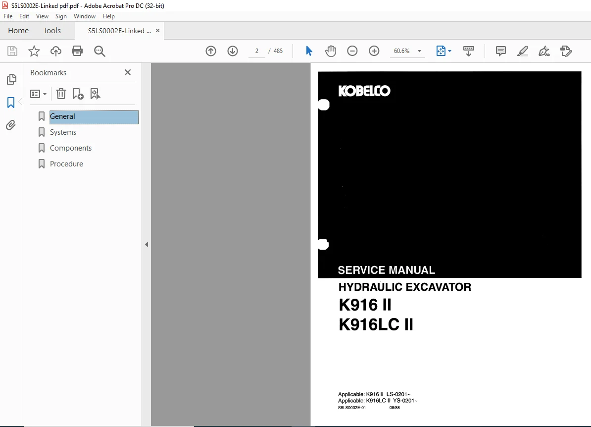 Kobelco K916 II K916LC II Hydraulic Excavator Service Manual - PDF DOWNLOAD - Image 3